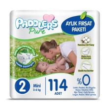Paddlers Pure 2 Numara Mini 114'lü Aylık Fırsat Paketi Bebek Bezi