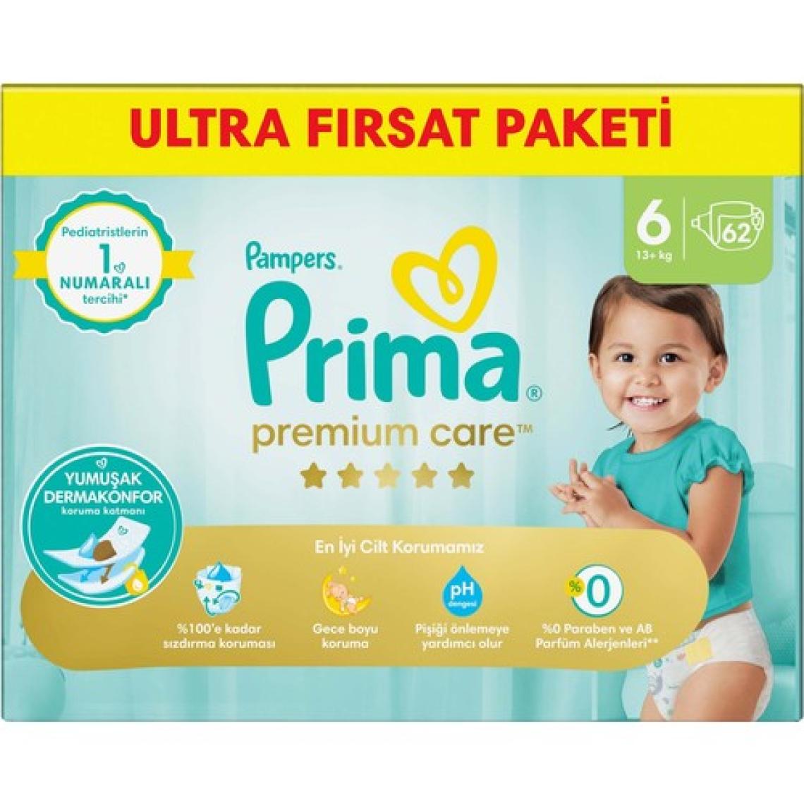 Prima Premium Care 6 Numara Ekstra Large 62'li Bebek Bezi