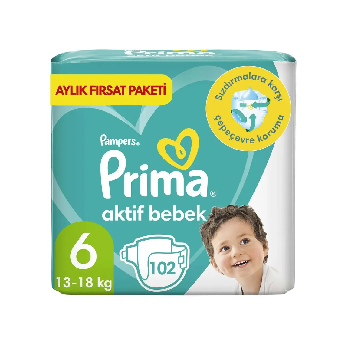 Prima Aktif Bebek, Bebek Bezi 6 Numara, 102 adet