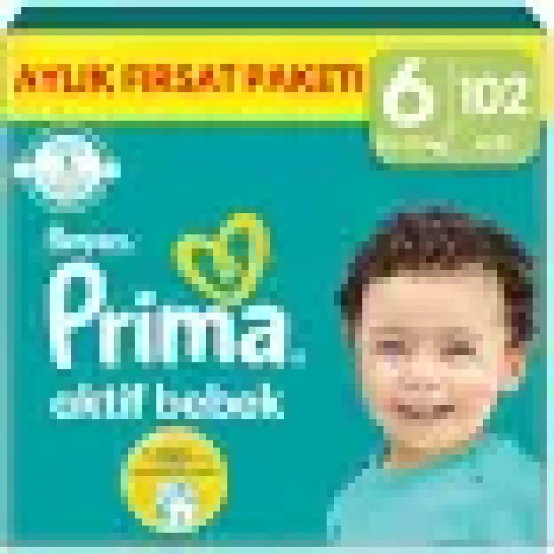 Prima Aktif Bebek, Bebek Bezi 6 Numara, 102 adet
