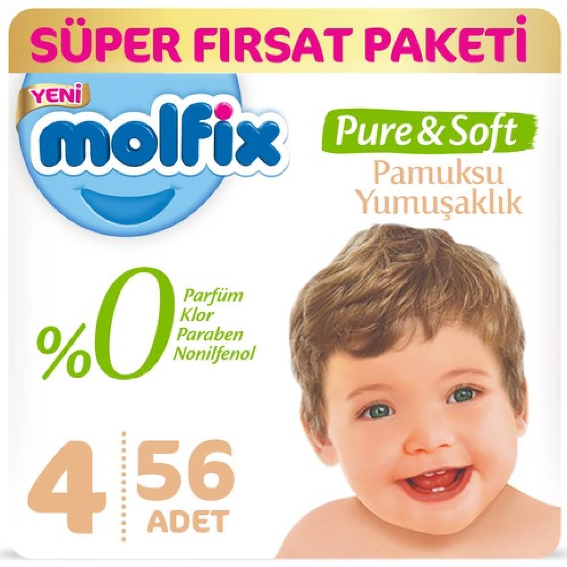 Molfix Pure&Soft 4 Numara Maxi 56 Adet Süper Fırsat Paketi Bebek Bezi