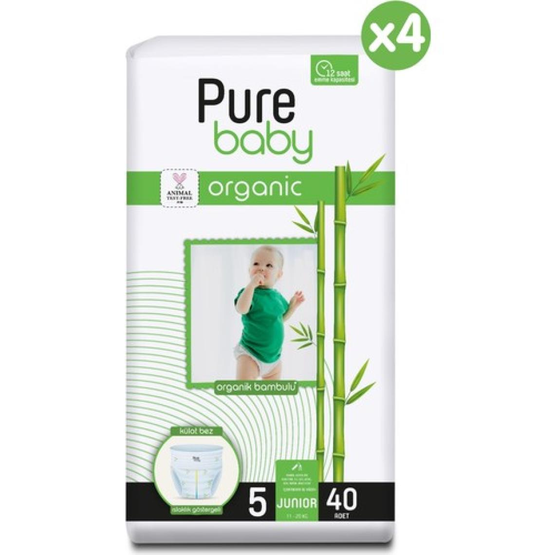 Pure Baby Organik Bambu Özlü Külot Bez 4'lü Paket 5 Numara Junior 160 Adet