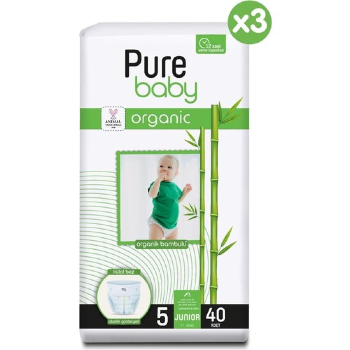 Pure Baby Organik Bambu Özlü 5 Numara Junior 120'li Külot Bez