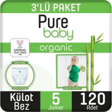 Pure Baby Organik Bambu Özlü 5 Numara Junior 120'li Külot Bez