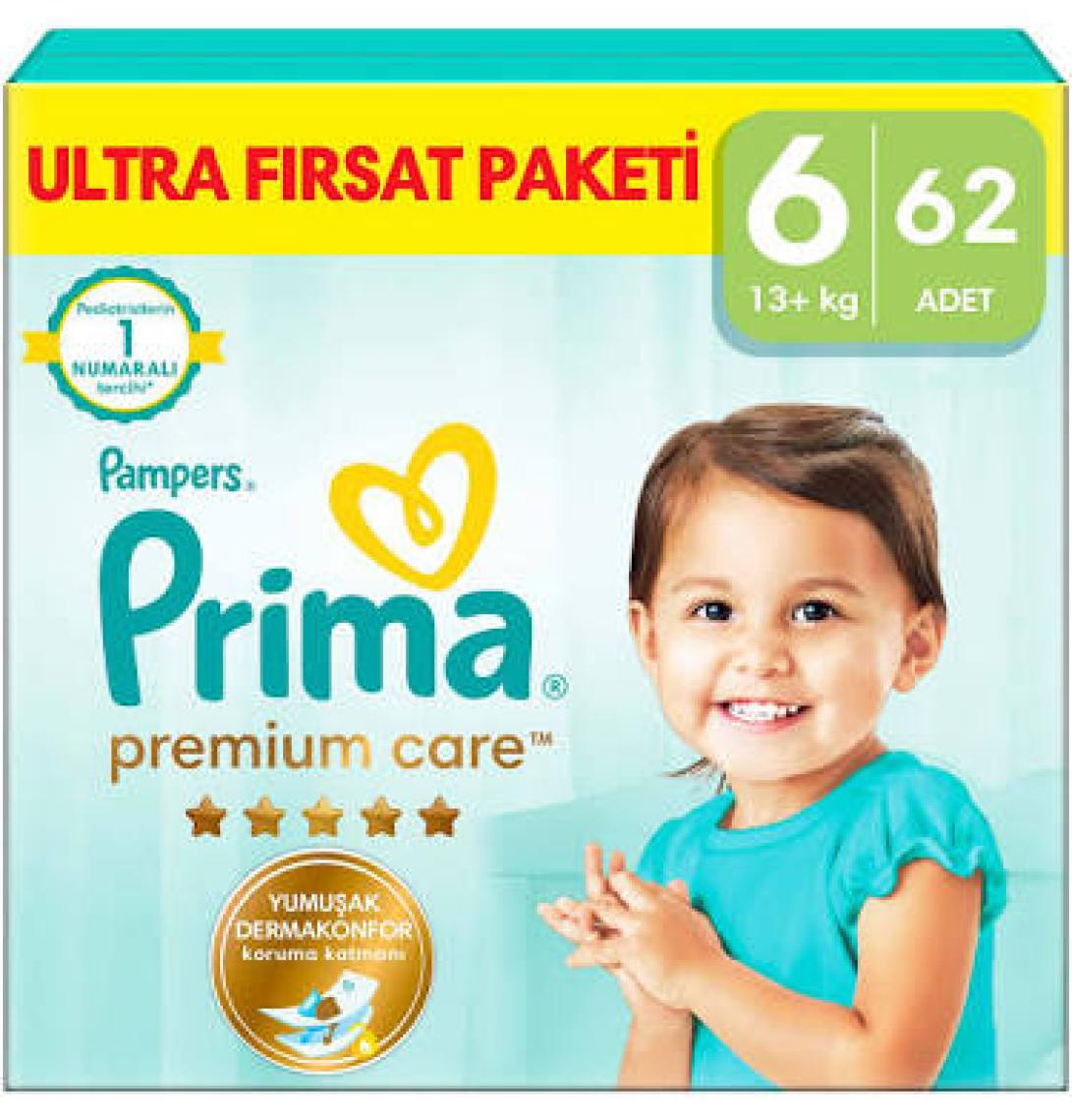 Prima Bebek Bezi Premium Care 6 Numara 62 Adet Ultra Fırsat Paketi