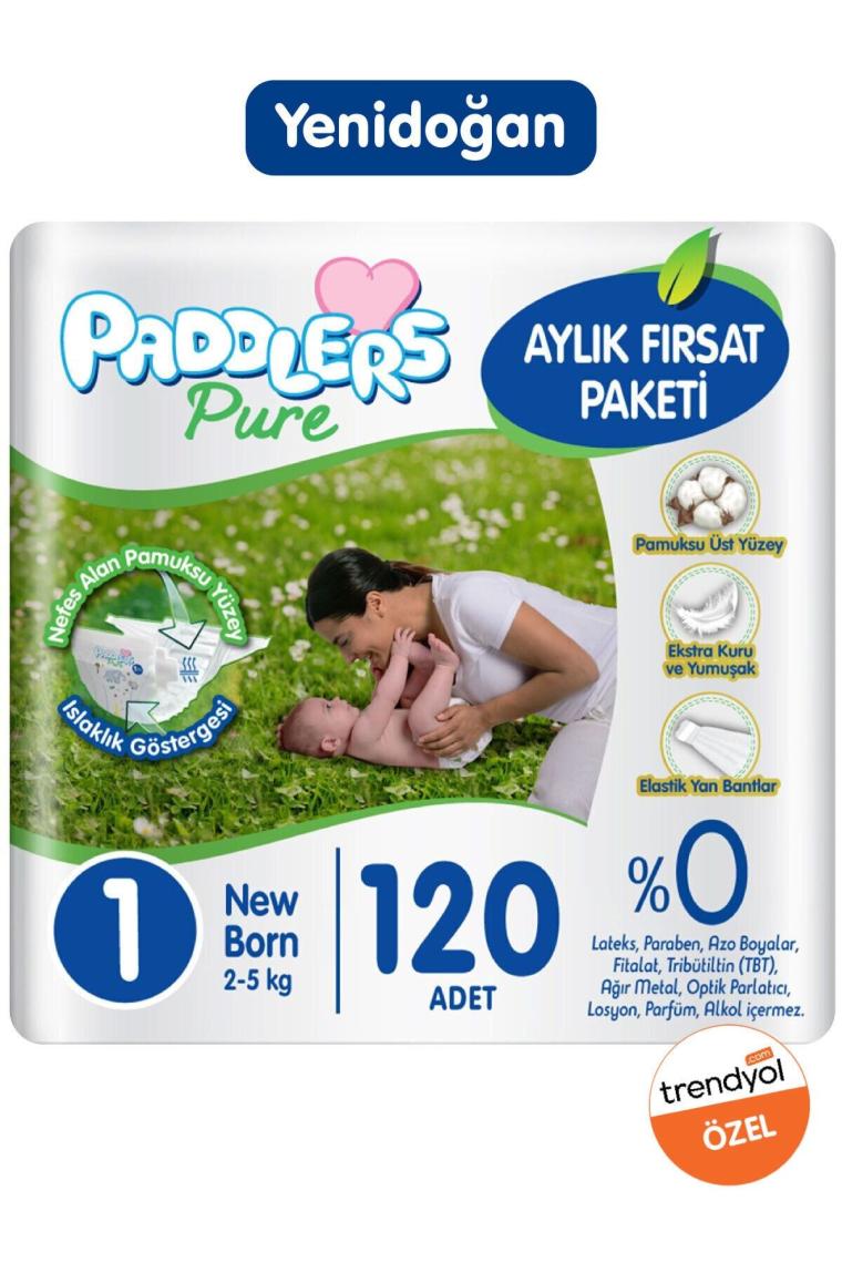 Paddlers Pure 1 Numara Yenidoğan 120'li Aylık Fırsat Paketi Bebek Bezi