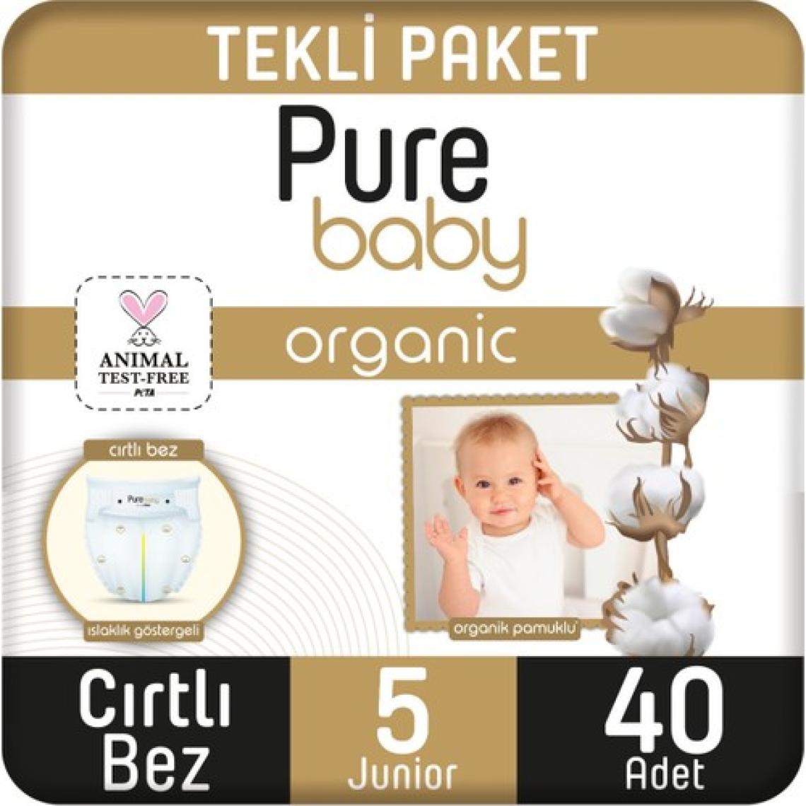 Pure Baby Organik Pamuklu 5 Numara Junior 40'lı Bebek Bezi