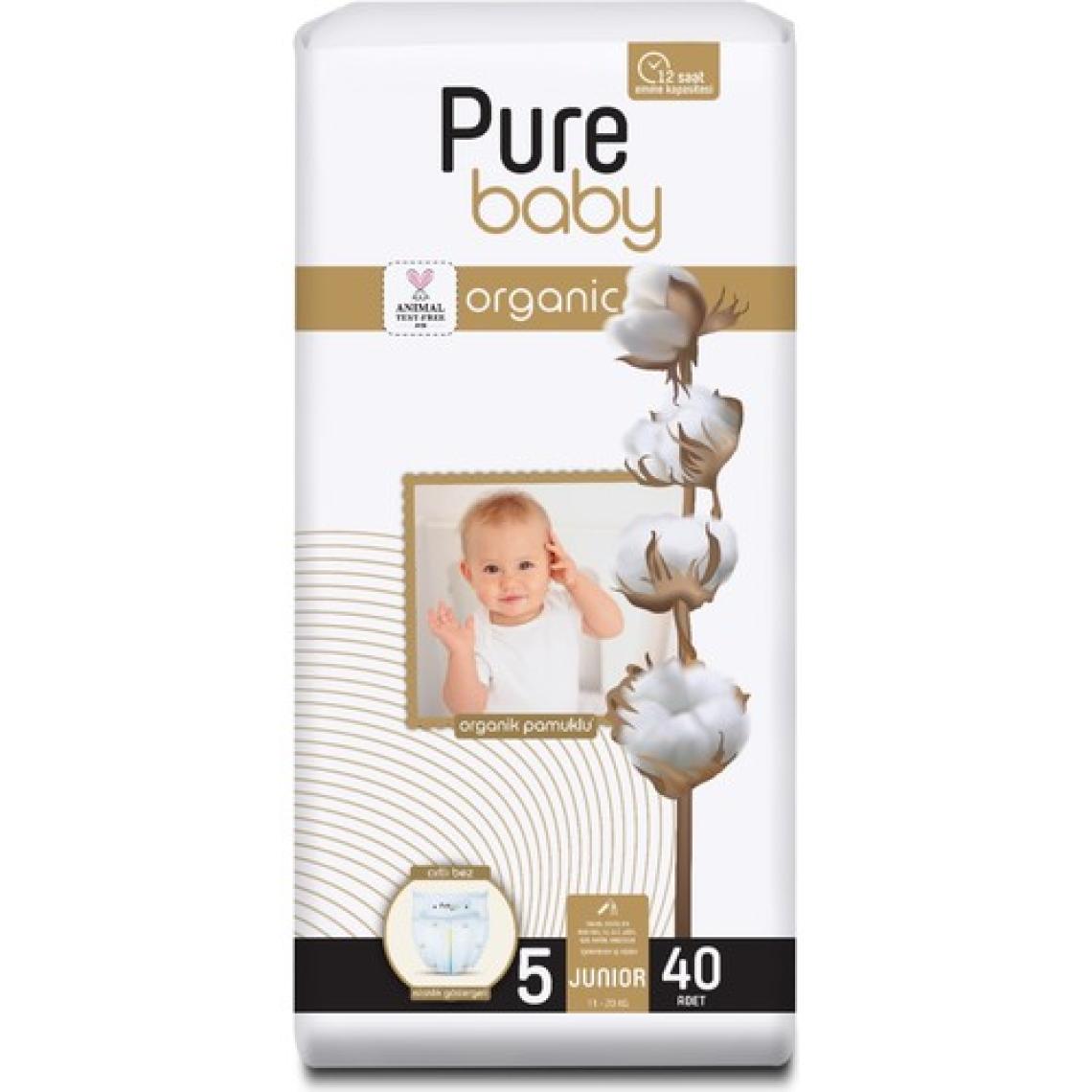 Pure Baby Organik Pamuklu 5 Numara Junior 40'lı Bebek Bezi