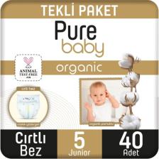 Pure Baby Organik Pamuklu 5 Numara Junior 40'lı Bebek Bezi