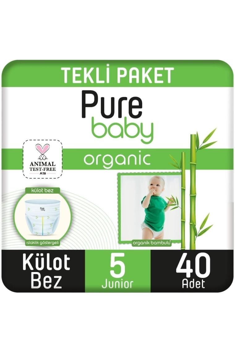 Pure Baby Organik Bambu Özlü 5 Numara Junior 40'lı Külot Bez