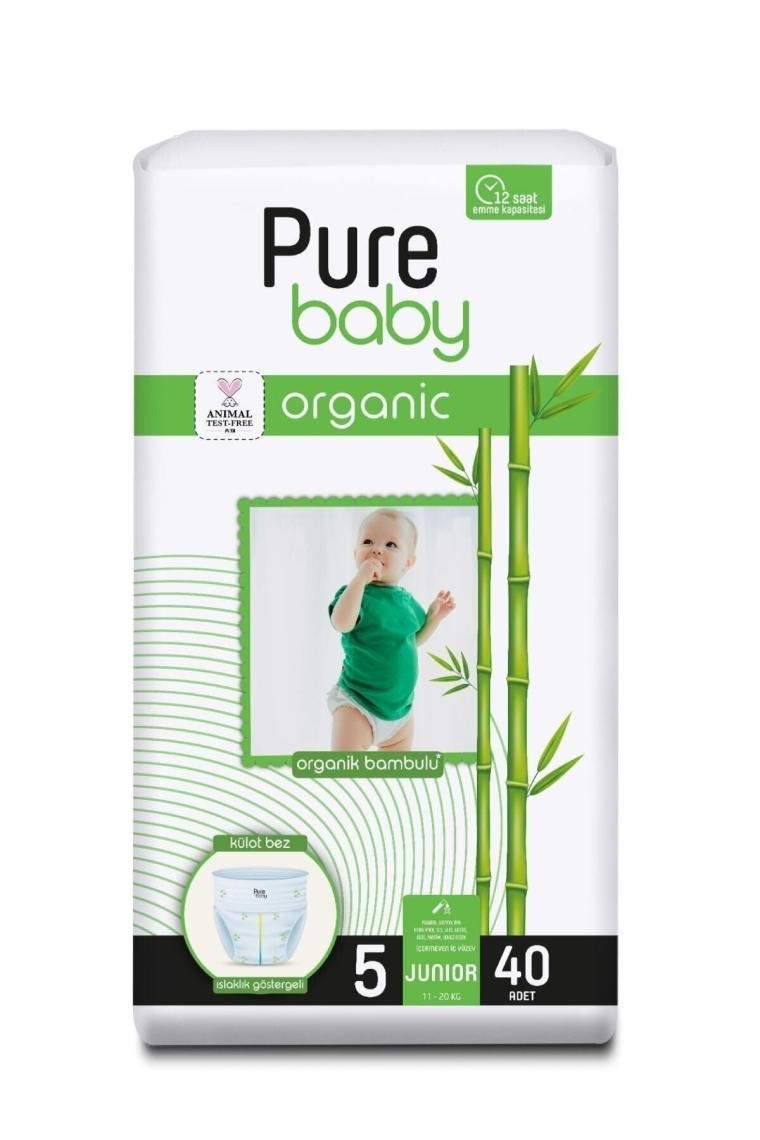 Pure Baby Organik Bambu Özlü 5 Numara Junior 40'lı Külot Bez