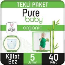 Pure Baby Organik Bambu Özlü 5 Numara Junior 40'lı Külot Bez