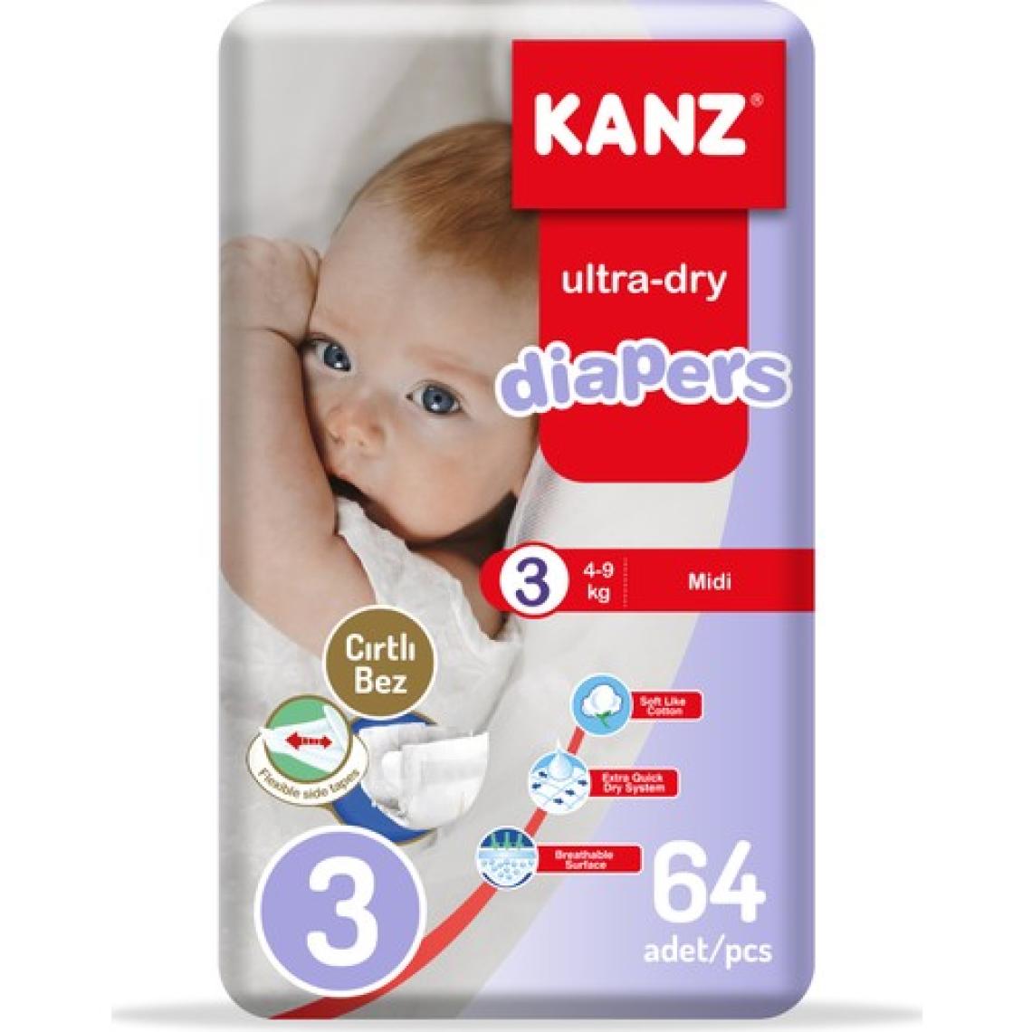 Kanz 3 Numara Midi 64'lü Bebek Bezi