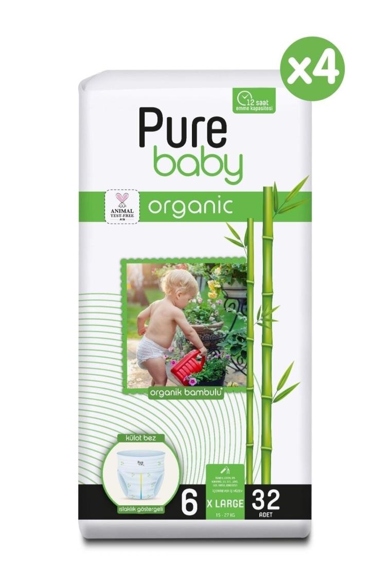 Pure Baby Organik Bambu Özlü Külot Bez 4'lü Paket 6 Numara Xlarge 128 Adet
