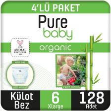 Pure Baby Organik Bambu Özlü Külot Bez 4'lü Paket 6 Numara Xlarge 128 Adet