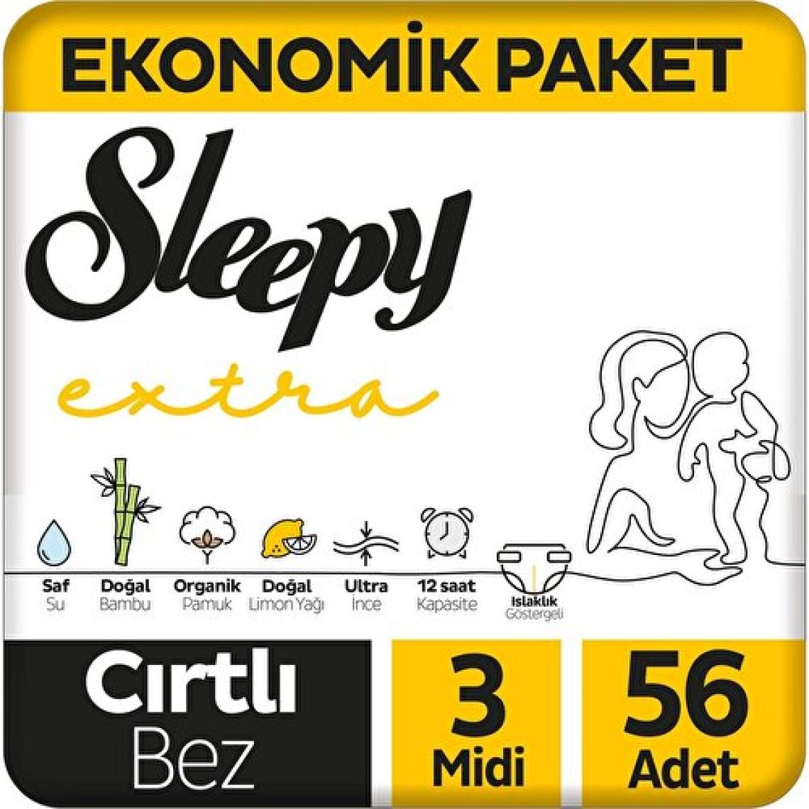 Sleepy Extra Günlük Aktivite Ekonomik Paket Bebek Bezi 3 Numara Midi 56'lı