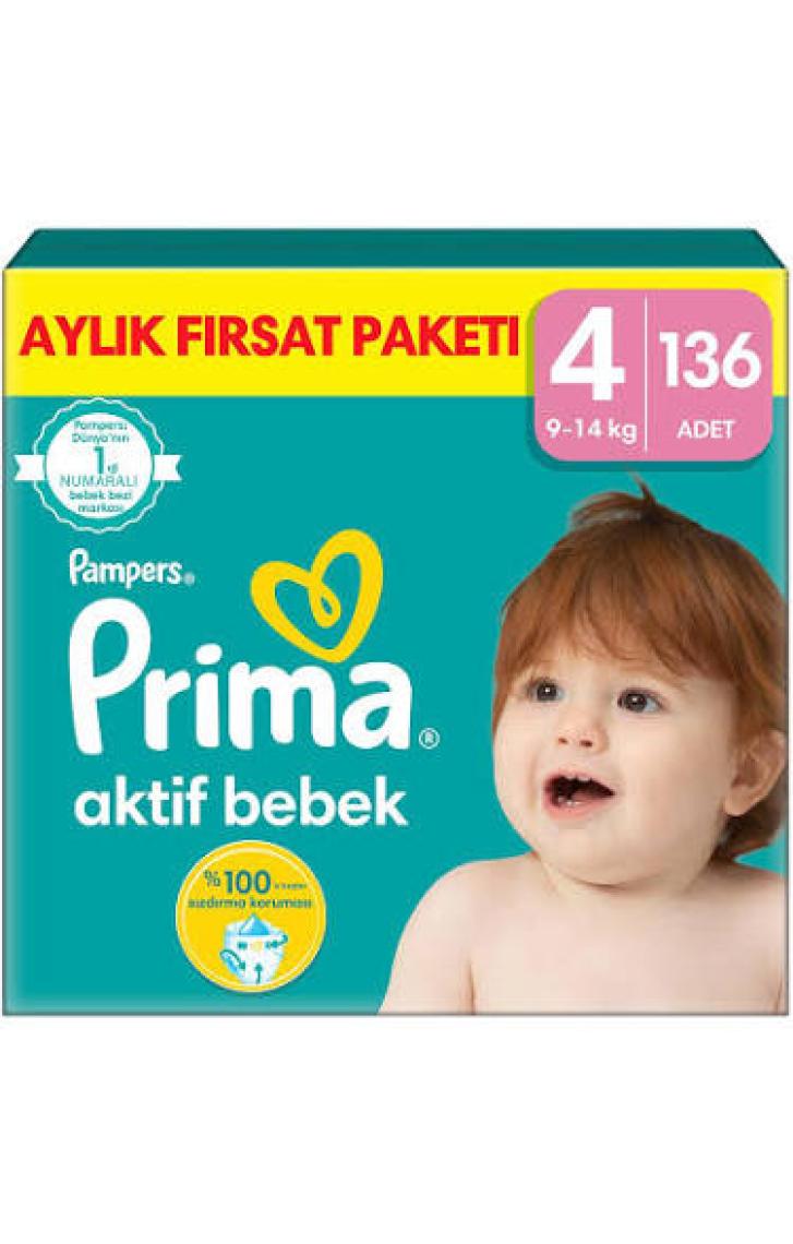 Prima Aktif Bebek, Bebek Bezi 4 Numara, 136 adet