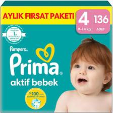 Prima Aktif Bebek, Bebek Bezi 4 Numara, 136 adet