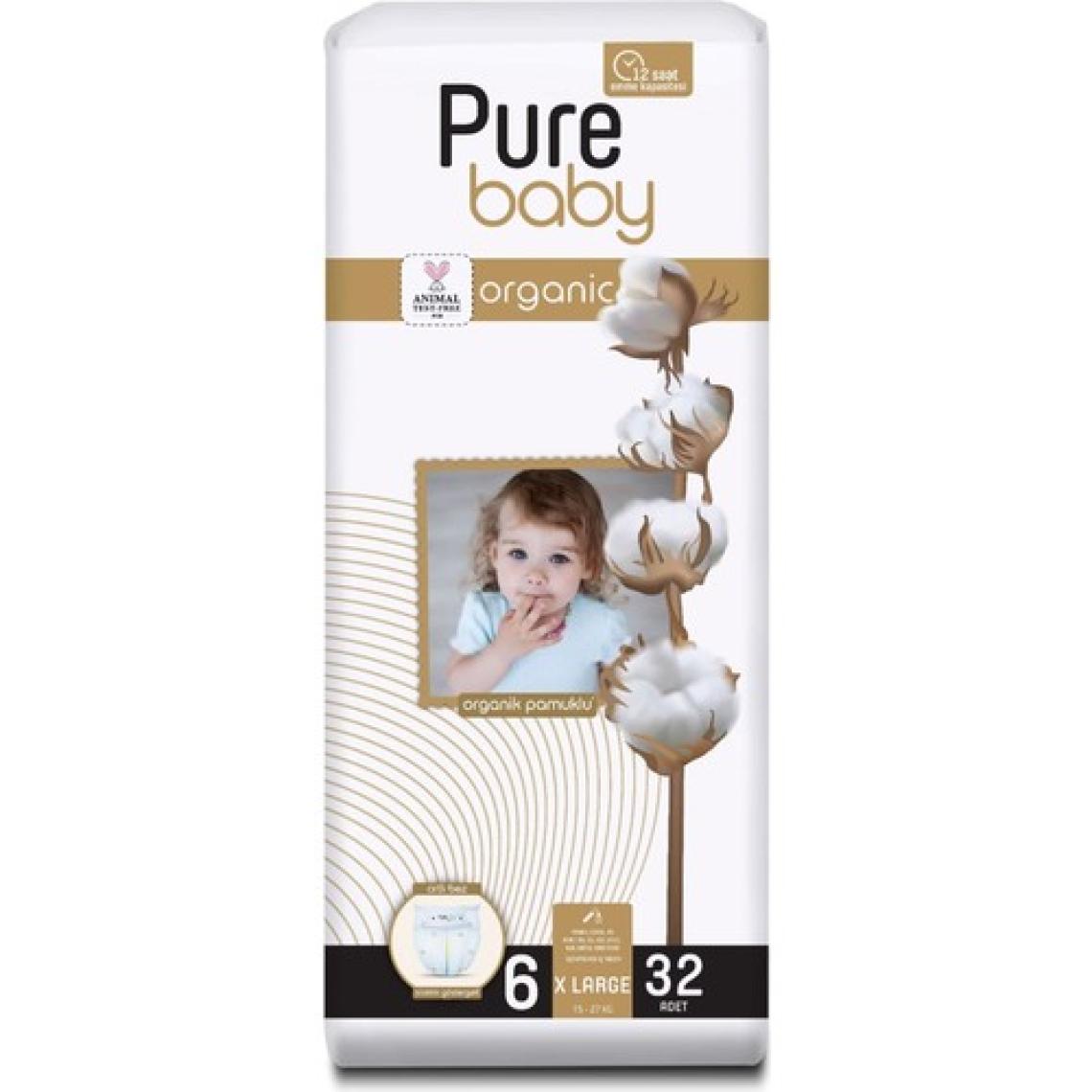 Pure Baby Organik Pamuklu Cırtlı Bez Tekli Paket 6 Numara Xlarge 32 Adet