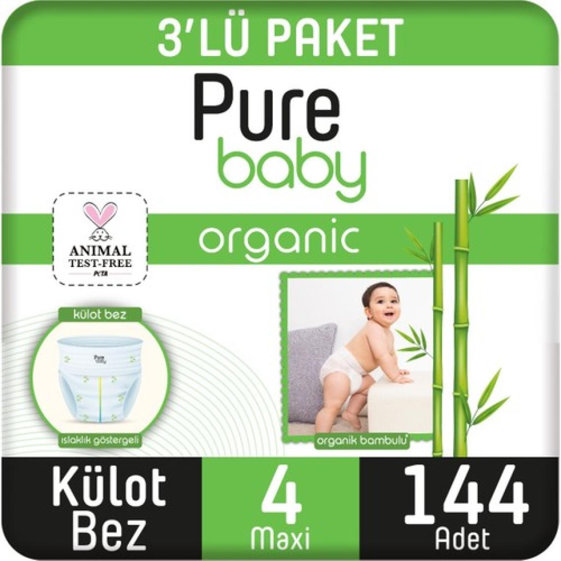 Pure Baby Organik Bambu Özlü 4 Numara Maxi 144'lü Külot Bez