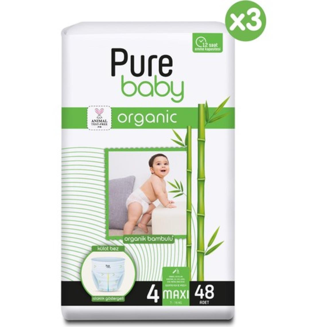 Pure Baby Organik Bambu Özlü 4 Numara Maxi 144'lü Külot Bez