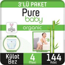 Pure Baby Organik Bambu Özlü 4 Numara Maxi 144'lü Külot Bez