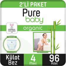Pure Baby Organik Bambu Özlü 4 Numara Maxi 96'lı Külot Bez