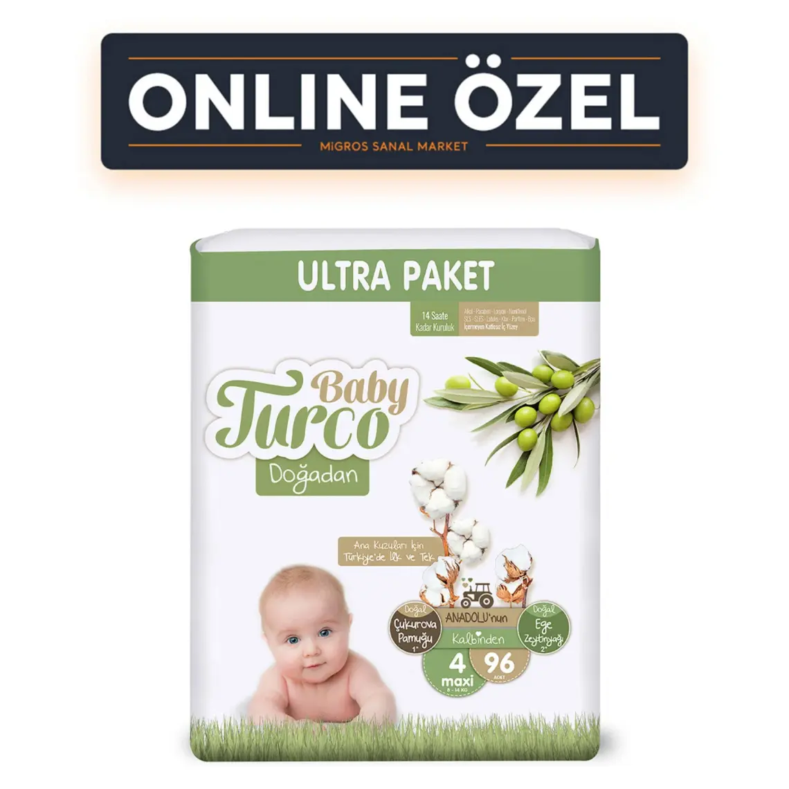Baby Turco Doğadan Cırtlı Bebek Bezi 4'lü Fırsat Paketi 4 Numara 8-14 Kg 104 Adet
