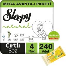 Sleepy Natural Bebek Bezi Mega Avantaj Paketi 4 Numara 240'LI 7 - 14 kg + Islak Mendil