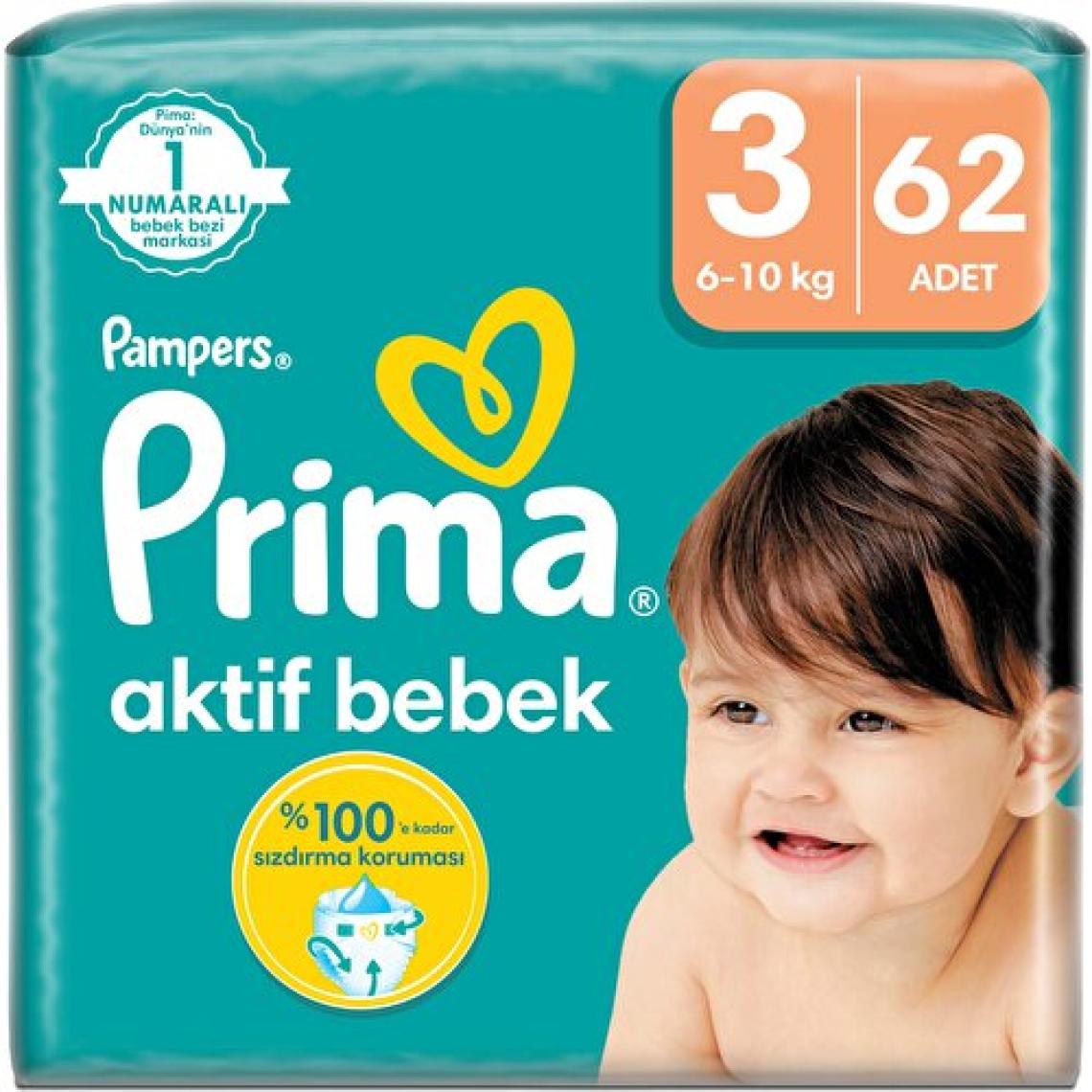 Prima Aktif Bebek; Bebek Bezi 3 Numara; 62 adet