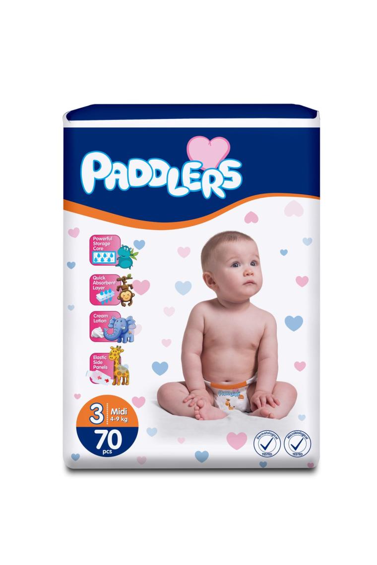Paddlers 3 Numara Midi 70 Adet (4-9 kg) Jumbo Paket