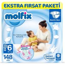 Molfix Bebek Bezi 6 Beden Extra Large Ekstra Fırsat Paketi 148'LI