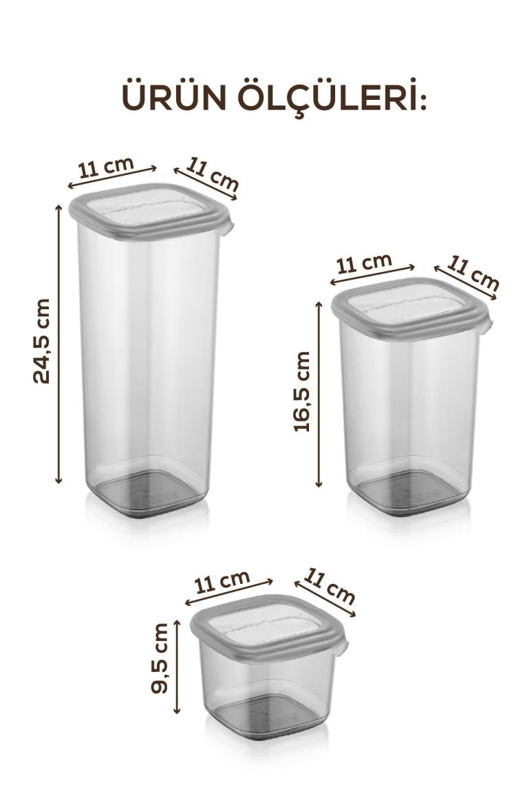 Magev Plastik Serigrafi Etiketli 24LÜ Peggy Kare Saklama Kabı 8x(0,55 Litre, 1,2 Litre, 1,75 Litre)