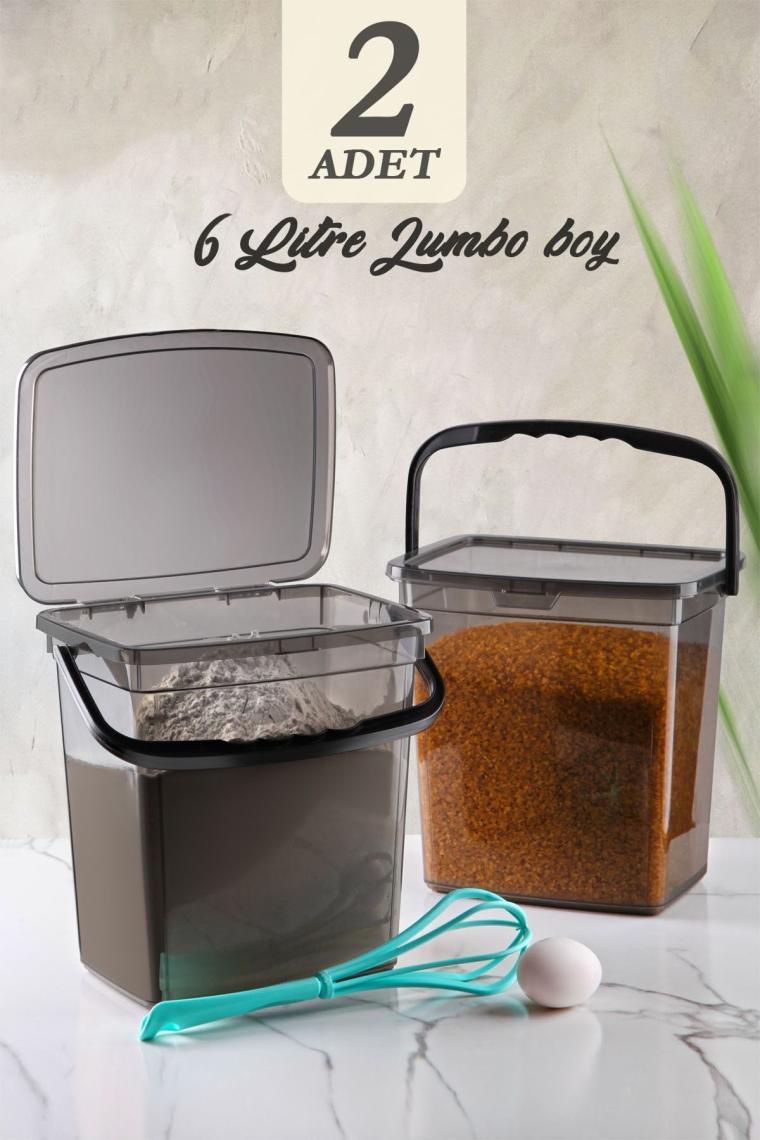 Kitchen Life Mega Boy 2'li Kare Un Bakliyat Kabı ( 6 Litre ) - Kulplu Deterjanlık Saklama Kutusu Kabı 2 Adet