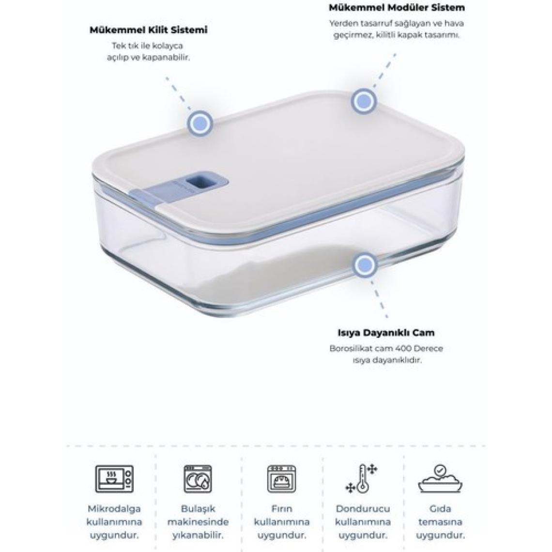 Neoflam Perfect Seal Dikdörtgen Cam Saklama Kabı Bej 1600ML