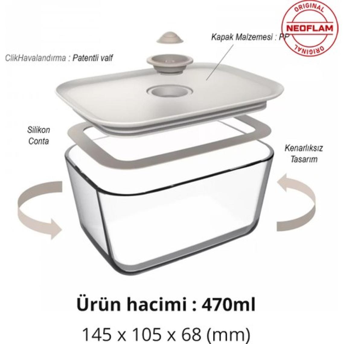 Neoflam Fika Clik Dikdörtgen Saklama Kabı Bej 4 Parça Set