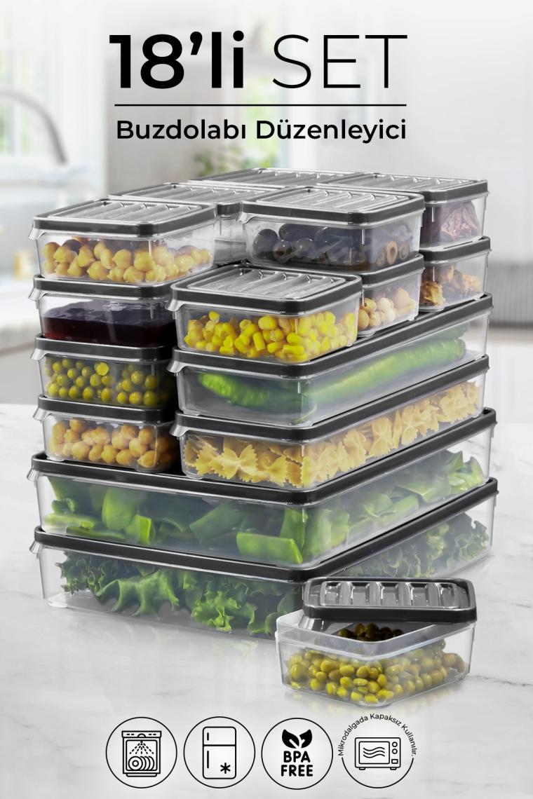 Kitchen Life 18 Li Buzdolabı ve Mikrodalga Saklama Kabı - Buzdolabı Organizeri ( 250ML X12 1000ML X4 2500MLX2 )