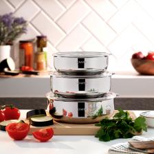 Schafer Practi Çelik Saklama Kabı 3 Lü (16-18-20 cm) -6 Parça-İnox