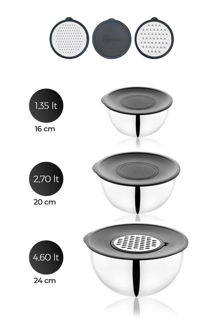 Karat 16-20-24cm Çelik 9parça Rendeli Karıştırma Kabı 17120