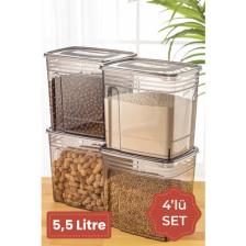 Pd Home 4lü 5,5 Litre Strip Mega Boy Erzak Saklama Kabı Antrasit