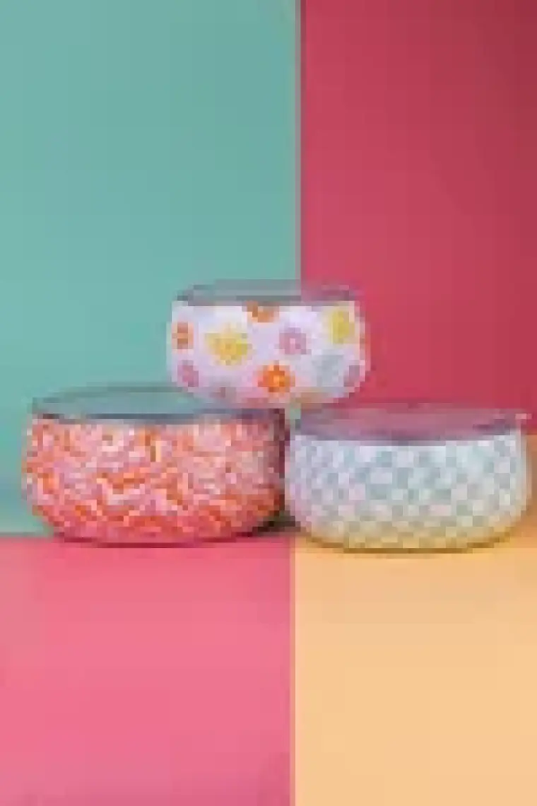 Emaylab Retro Hippi 3' Lü Emaye Tombul Saklama Kabı Takımı-6 Parça
