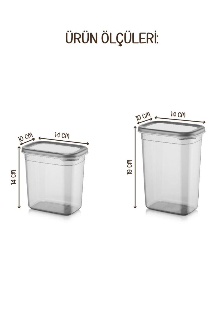 Beyaz Serigrafi Etiketli 10lu Peggy Dikdörtgen Saklama Kabı Seti 5x(1500-1150 Ml) Antrasit