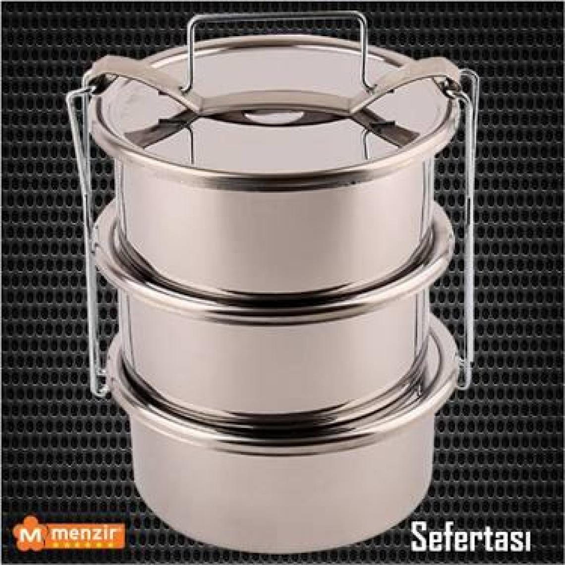 Menzir Sefertası 3 Lü Çelik Yemek Taşıma Kabı 2 No 2-3 Kişilik