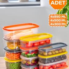 1001 12 Li Dikdörtgen Plastik Saklama Kabı - Çok Amaçlı Gıda Erzak Saklama Kabı Seti