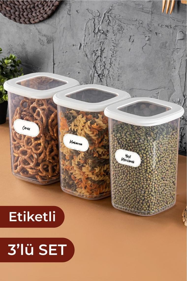 Magev Plastik Foly Etiketli Kare Erzak Saklama Kabı 3'lü Set