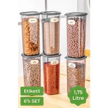 Vienev Etiketli Kare Erzak Saklama Kabı 6'lı Set Büyük Boy 1,75 Litre Antrasit