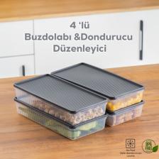 Porsima 1101 4 Lü Dikdörtgen No-Frost Derin Dondurucu Çok Amaçlı Yiyecek Saklama Kabı Seti