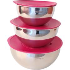 Vıvaldı Çelik Saklama Kabı Ve Karıştırıcı 3 Lu Set 16-20-24 Cm Kırmızı