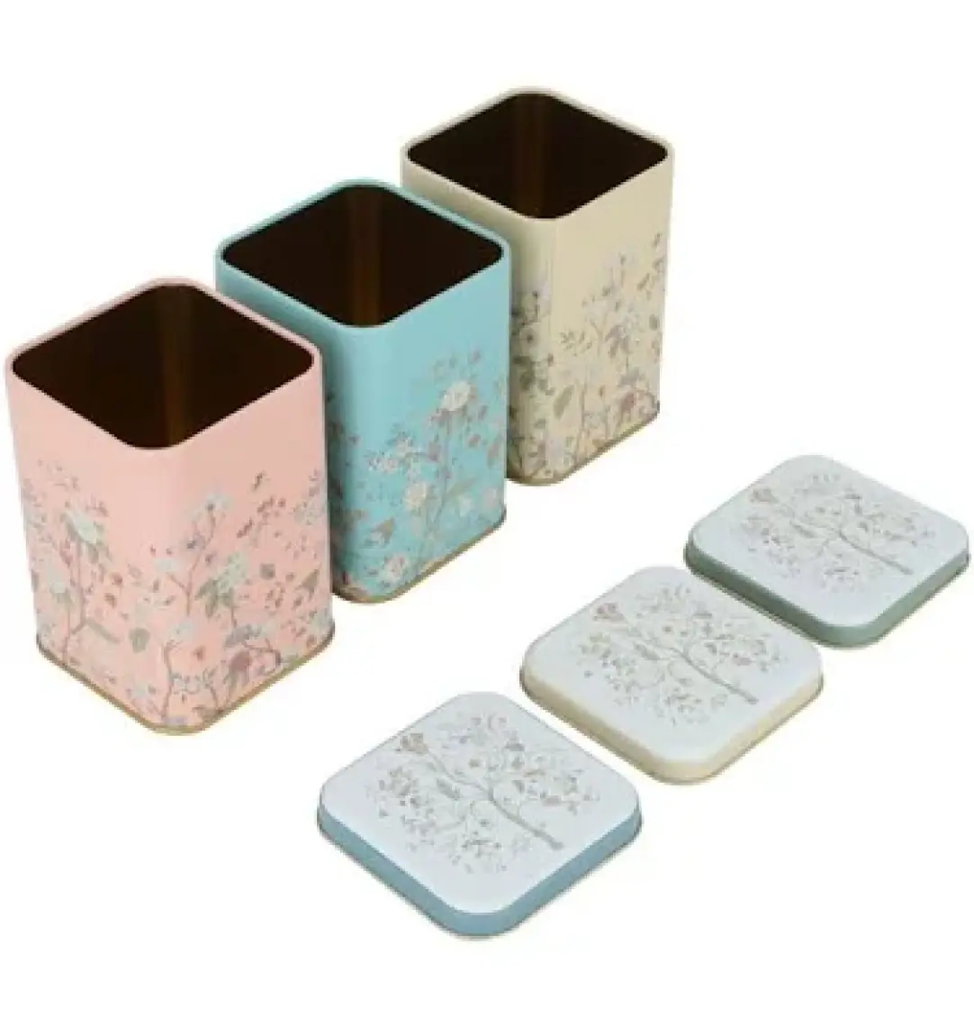 Erb25u2 Kare Metal Saklama Kabı 87x87x125, 3 Lü Set, Botanica