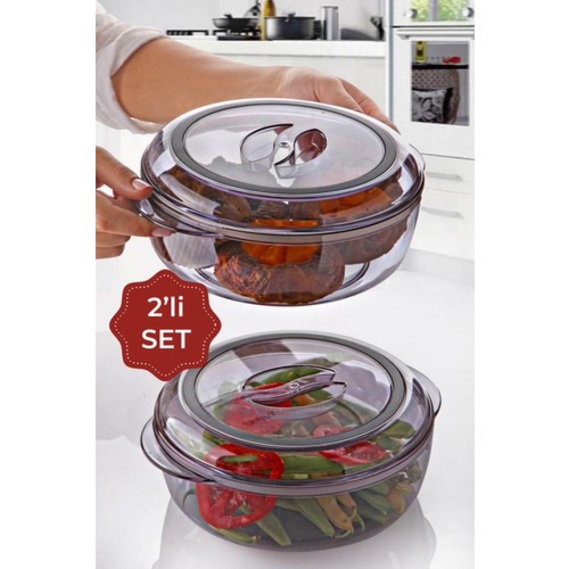 Vienev 2li Akrilik Yuvarlak Saklama Kabı - Yemek Saklama Kabı 1,7 Litre